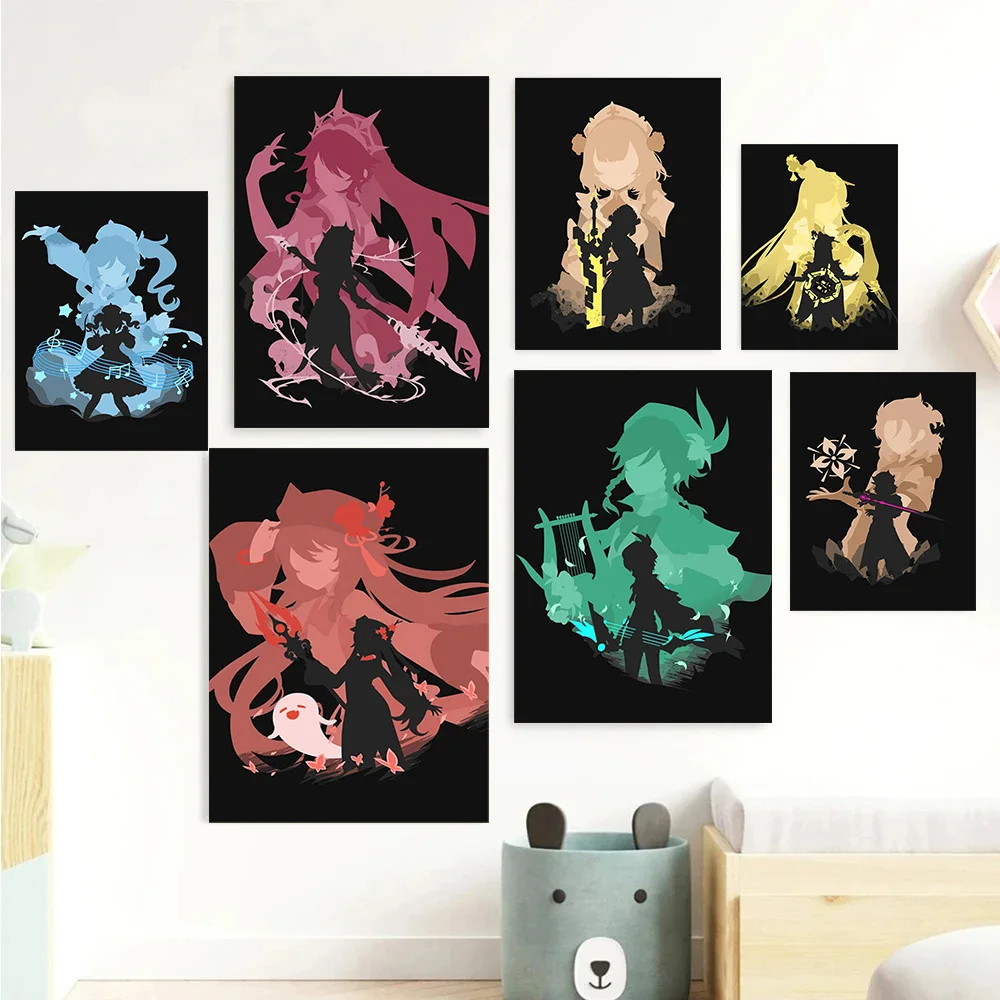 Genshin Impact Game Cartoon Character Wall Art Posters Modern Home Children Room Decoration Canvas Painting Mural Print Pictures