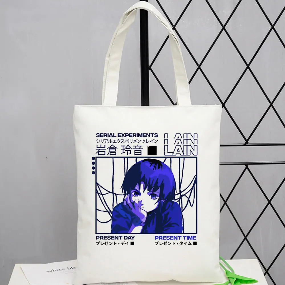 Serial Experiments Lain Canvas Tote Bags Artistic Print Sustainable Digital Print Zero Waste Rustic Charm College Green Living