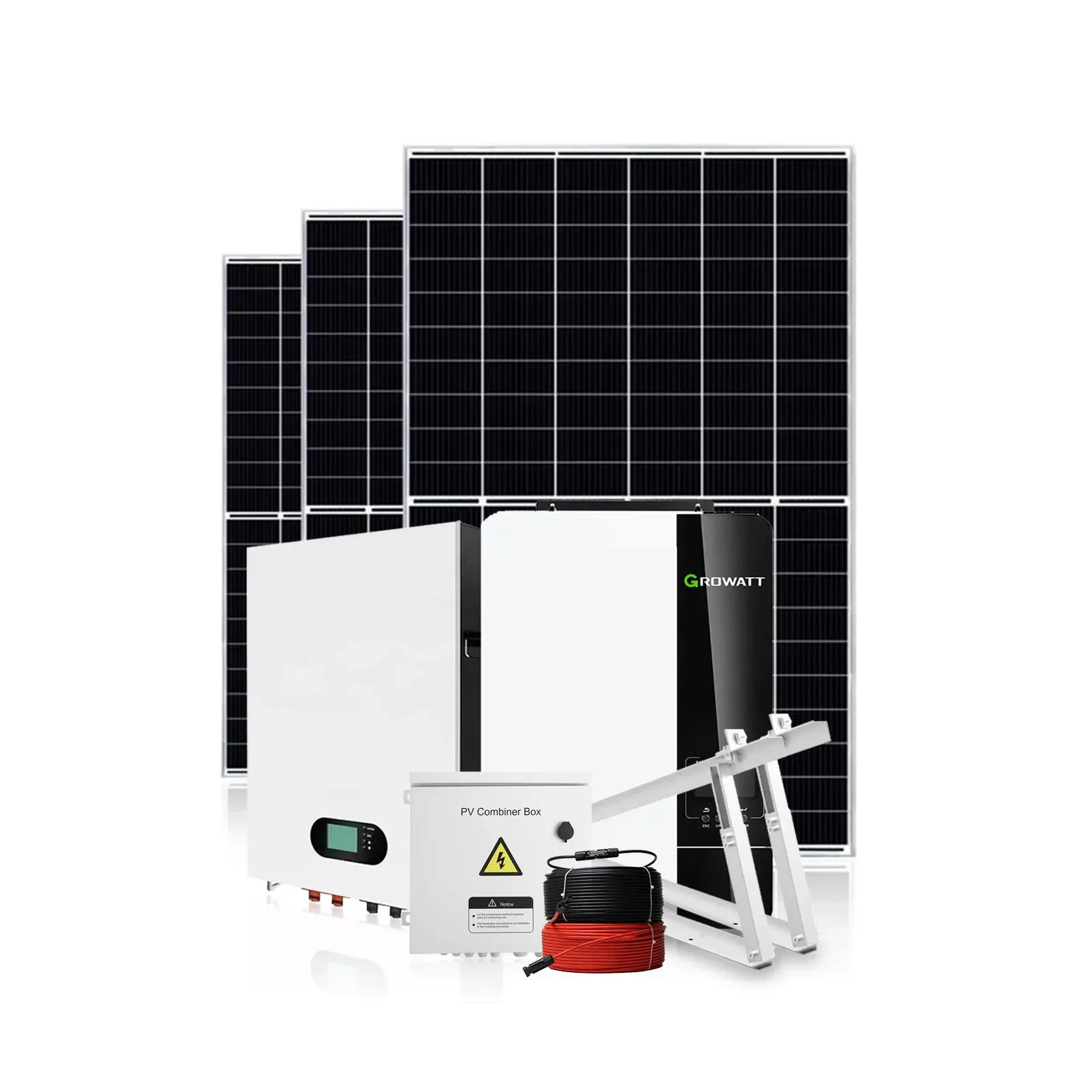 Essolx Off Grid 5kW Solar Sytesm With GSO GBP 48V 100Ah Power Wall LifePo4 Batteries And Growatt SPF 5000 ES Off Grid Inverters