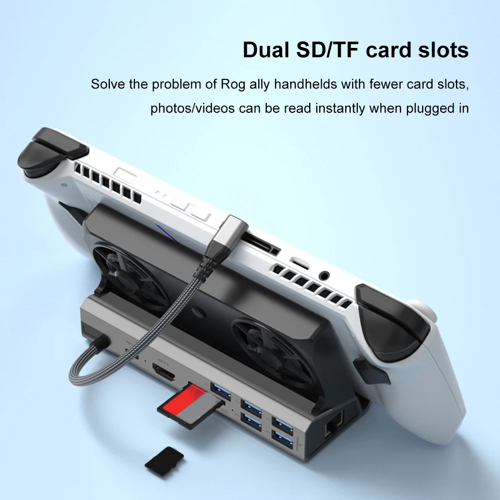 Docking Station Steam Deck com Ventilador, Compatível com HDMI, 4K @ 60Hz, Gigabit Ethernet, USB-C, PD, Carregamento Total Velocidade para ROG Ally