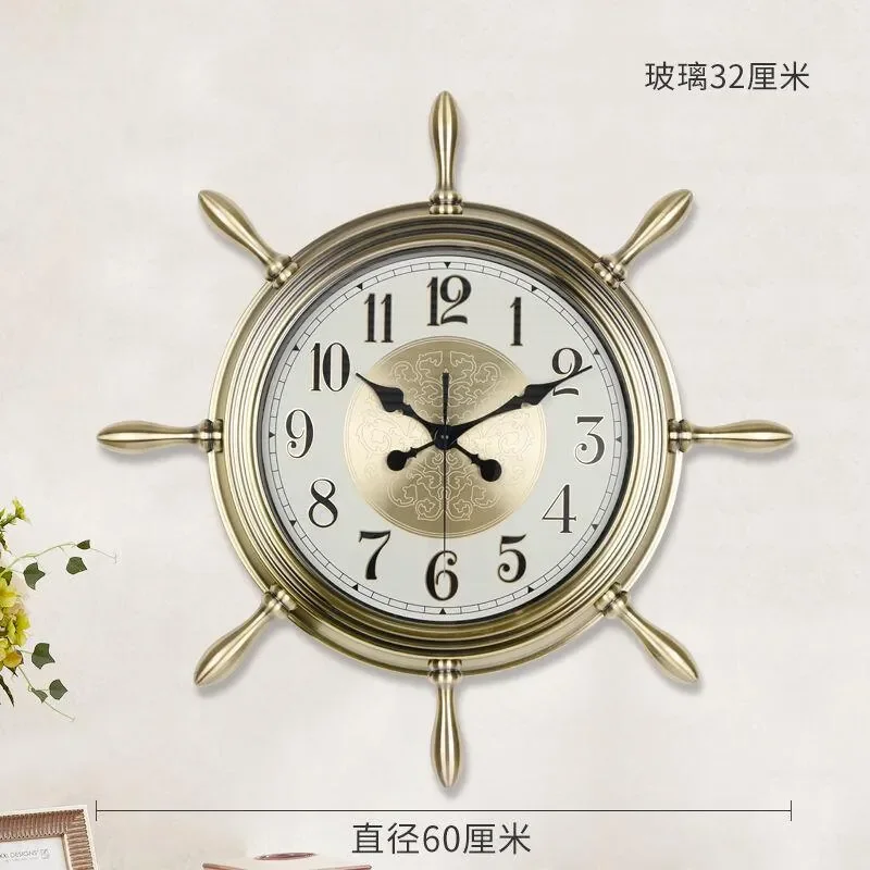 New Creative Modern Antique Wall Clock Stylish Large Living Room Home Silent Clock Helmsman Metal European Style Decor