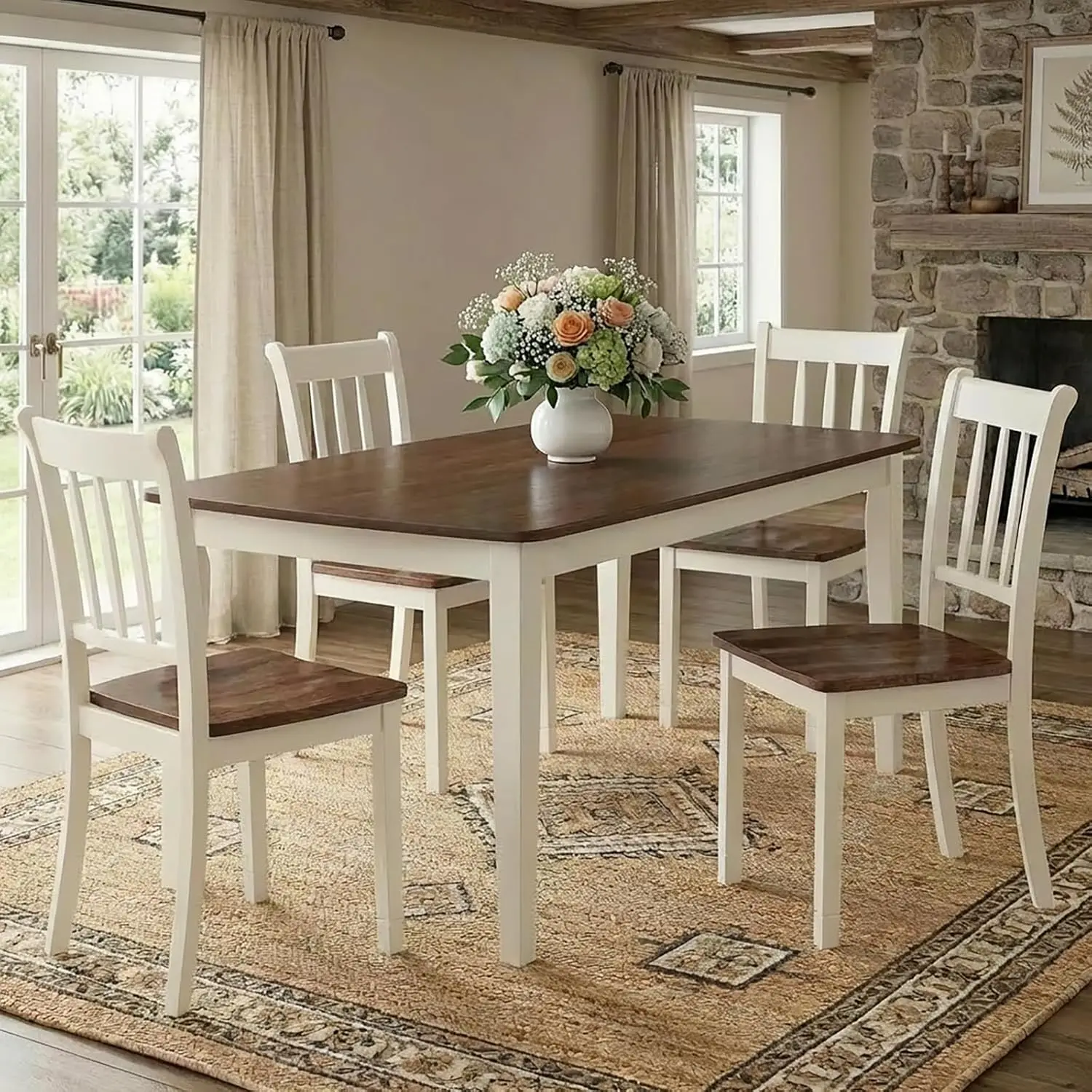 

Набор из 4 обеденных стульев, деревянные стулья с W-образным сиденьем для кухни и столовой (белые)