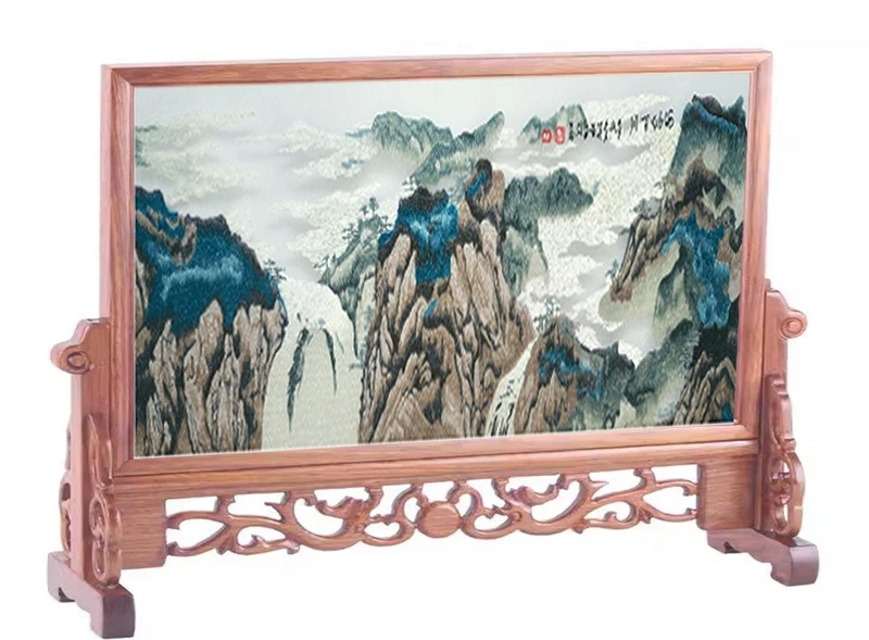 Double-sided embroidered solid wood screen, entrance entrance partition embroidered decoration