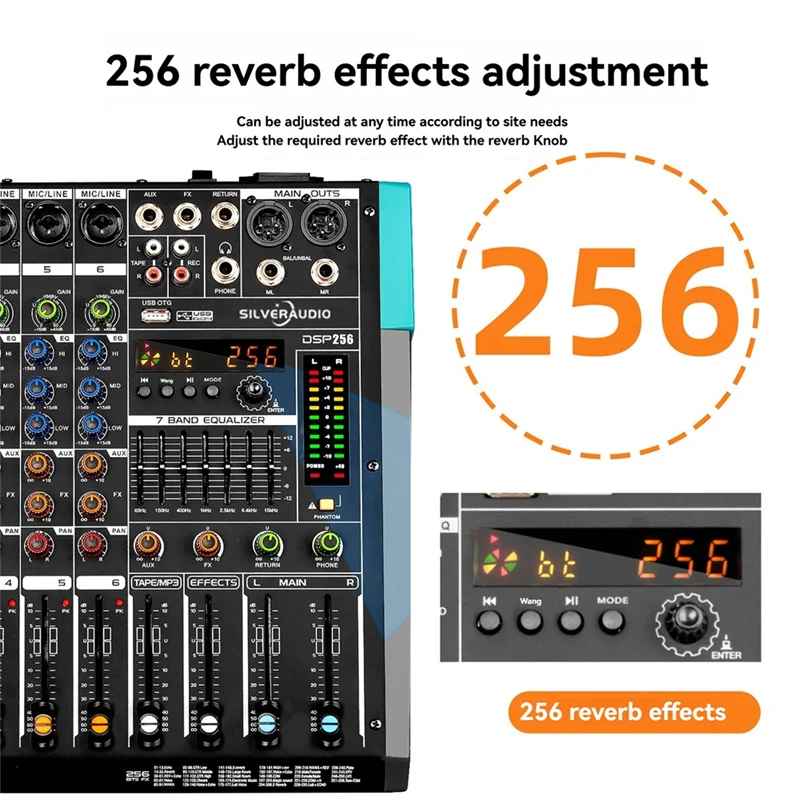 AEF7-Professionele audiomixer GAX-PA6-kanaals geluidskaart Console Mengbureau Systeeminterface Ingebouwd 256 Reverb-effect