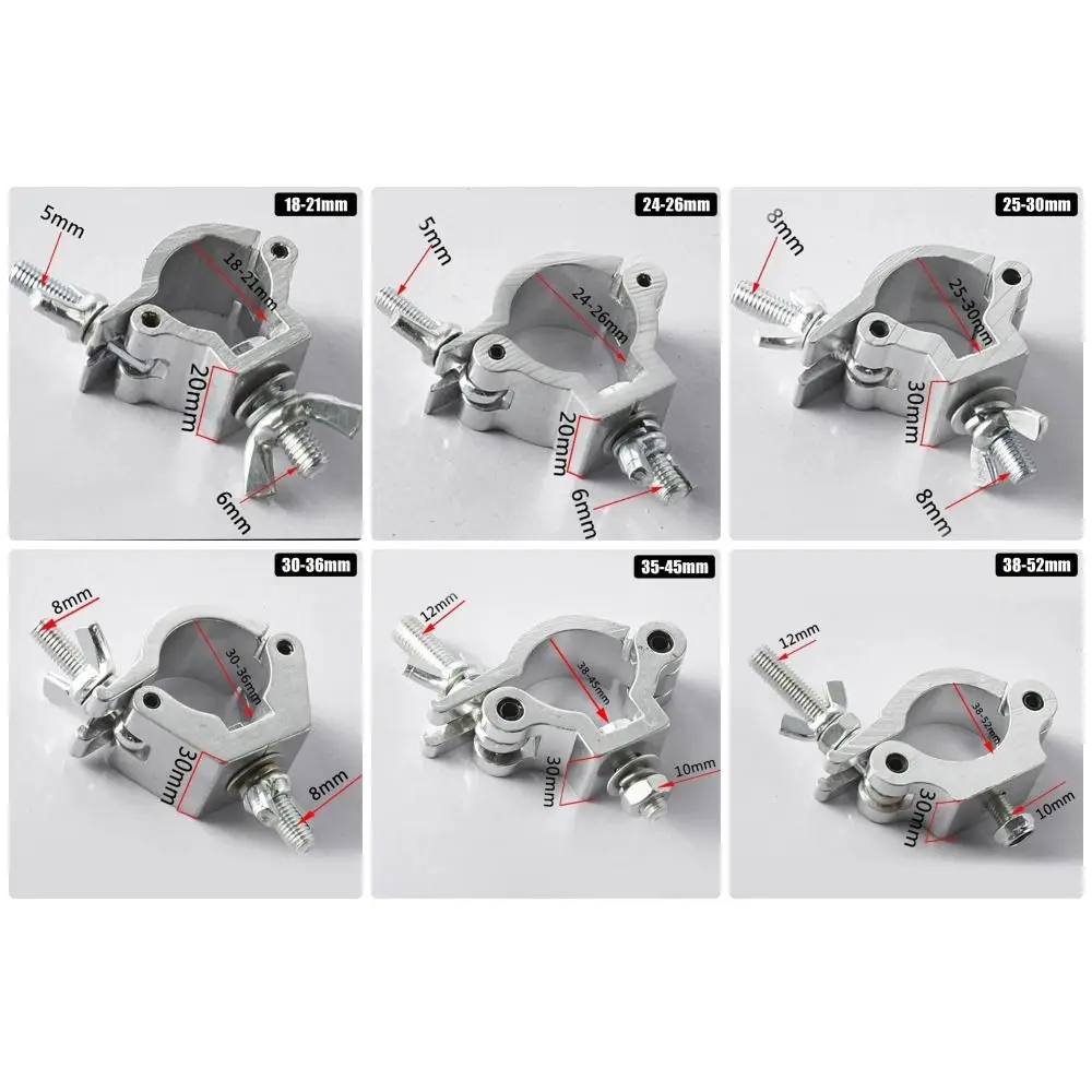 1 Stück Aluminiumlegierung Bühnenlicht-Traversenklemme Schnellverschluss 18-21mm 38-52mm DJ-Lichtklemmen Clip-Halterung Silber Lampenhaken – Detail 1