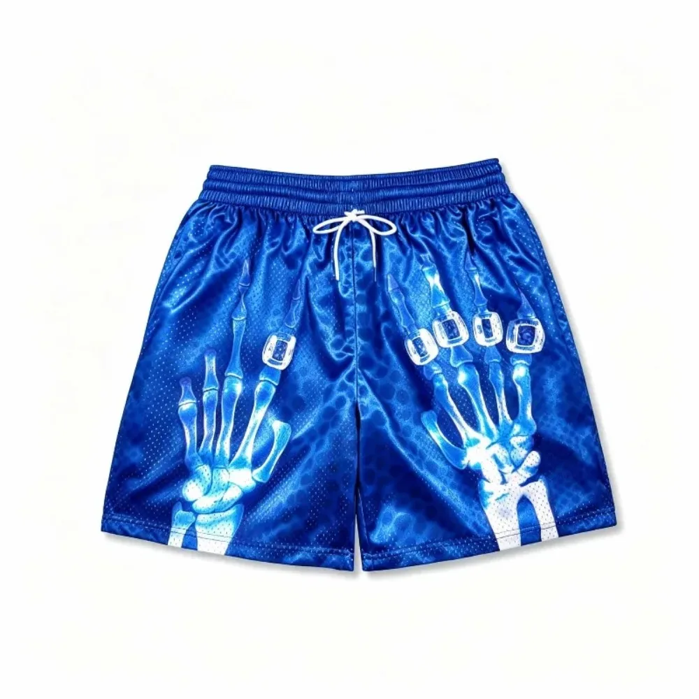 Hip-hop Style Skeleton Hand 3D Print Men's Shorts Summer Fashion Casual Breathable Quick-dry Hawaiian Style Beach Surfing Shorts
