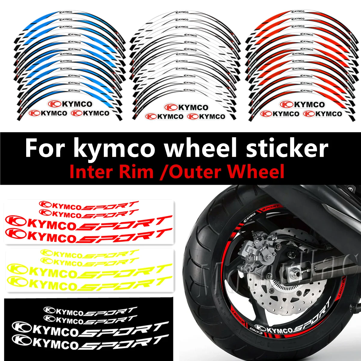 Motorcycle Reflective Wheel Sticker Hub Decals Rim Stripe Tape For KYMCO XCITING 400i AK550 S350 CT200 300 125 250 Accessories