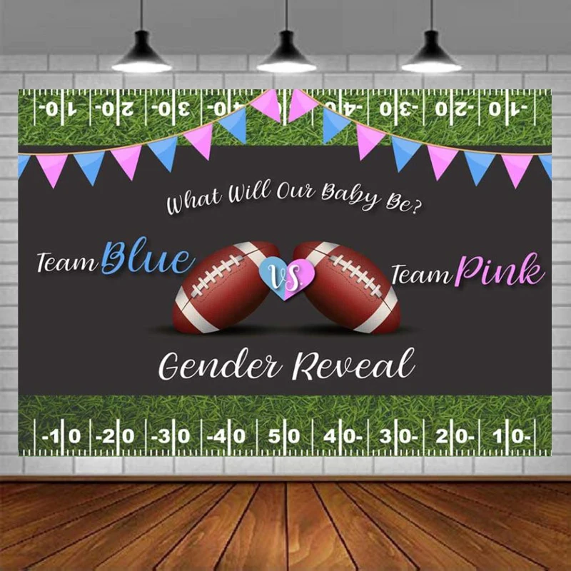 Football Gender Reveal Backdrop Pink Or Blue Sports Themed Baby Shower Party Background He Or She Banner Soccer Photo Booth