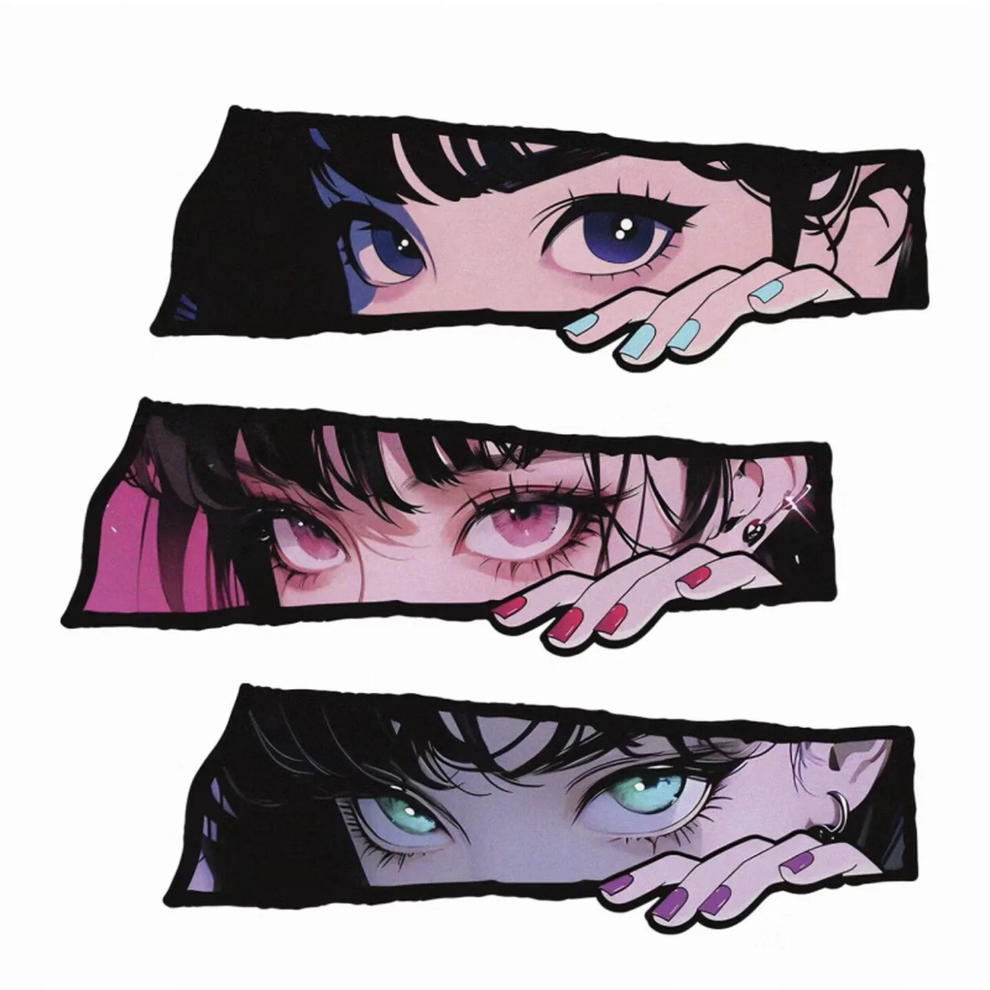 Anime Girl Eyes Holographic Laser Stickers, Car Window & Body, Motorcycle, PC Case Scratch Cover Decor Vinyl Decals