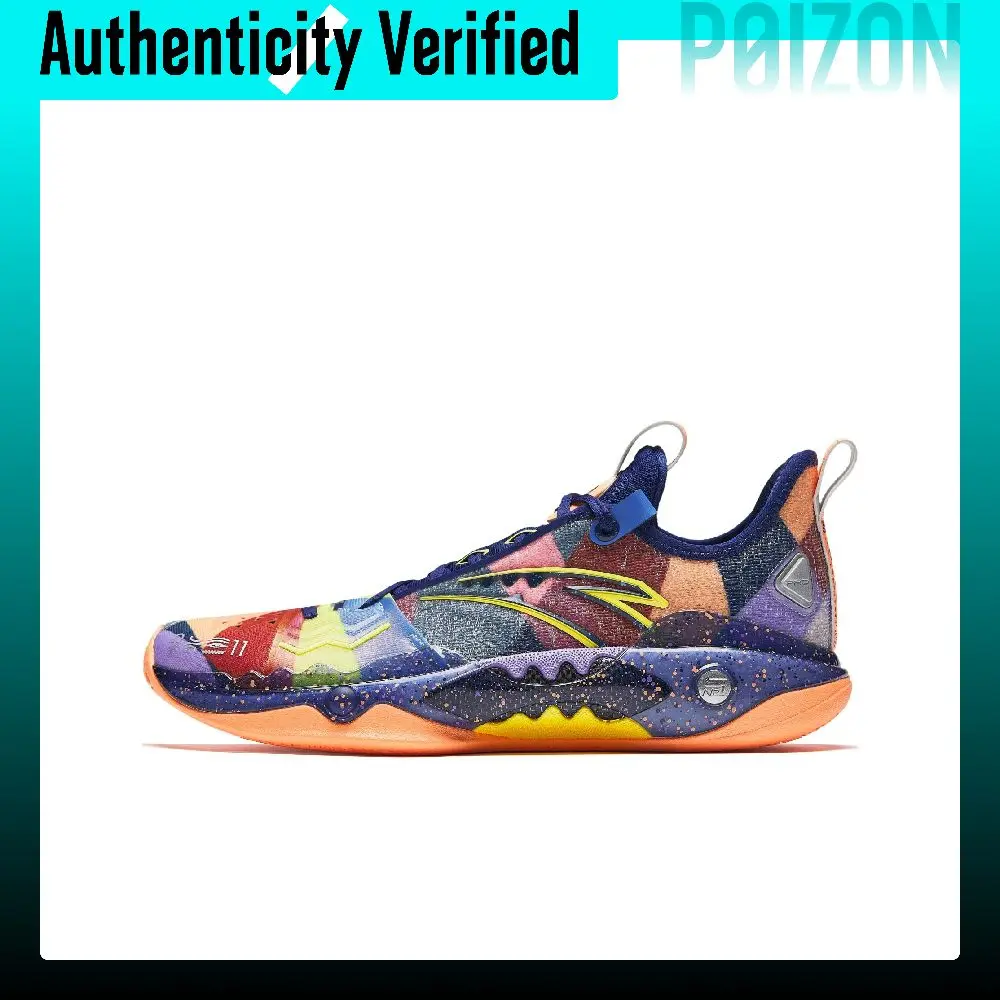 Anta Shock Wave 5 Pro Cushioning, Wear Resistant Low top Basketball Shoes Men's Blue Orange 112421111S-2