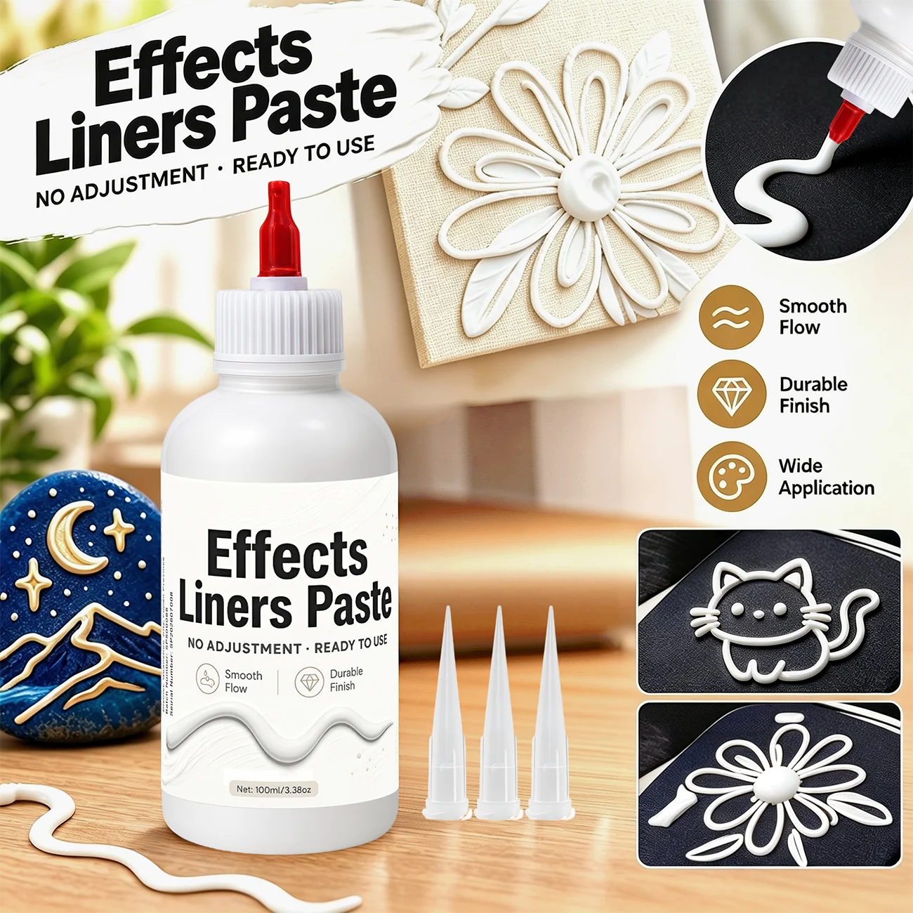 Artistic Texture Paste, Acrylic Squeeze Line Paint for Artists. Ready-to-use with ultra-fine tip for smooth, precise detailing