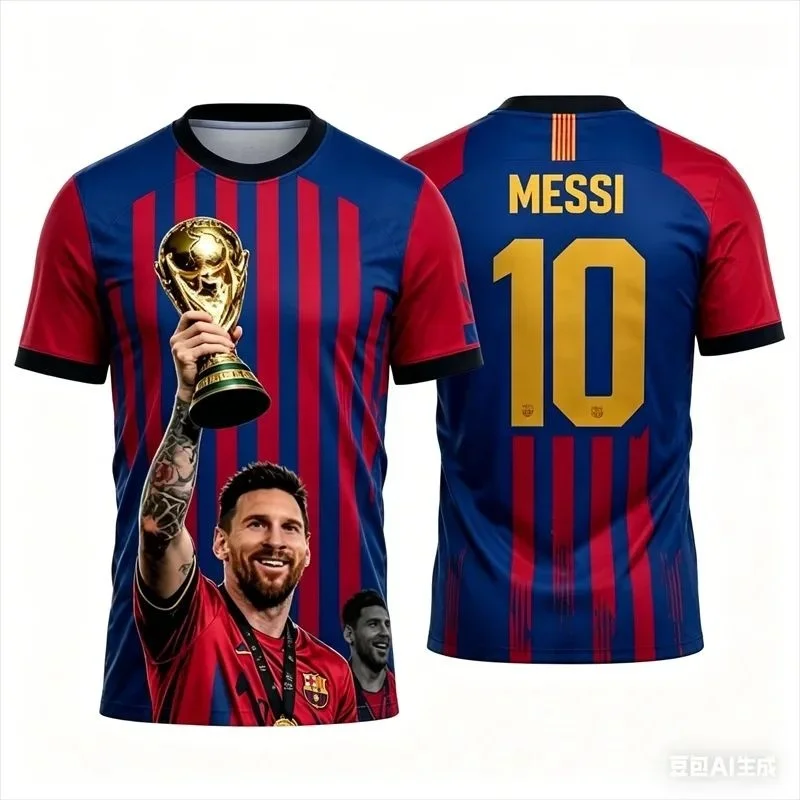2026 Mens Summer Daily Street Style Messi Football Short Sleeve T-shirt Sports Jersey  Casual Tops Training Wear