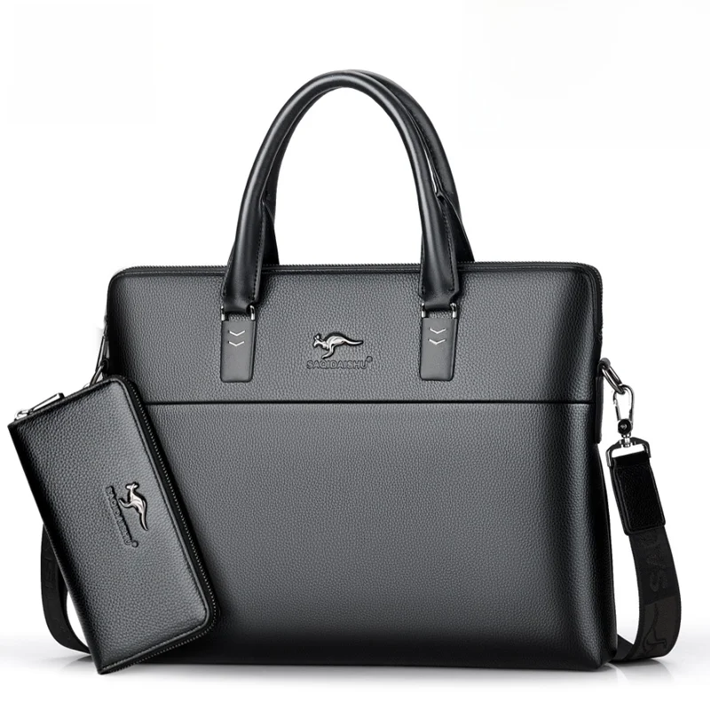 

Genuine Leather Handbag for Men Busin Casual Crossbody Cuter Bag Large Capaci Leather Briease Soft Handle OL Sle