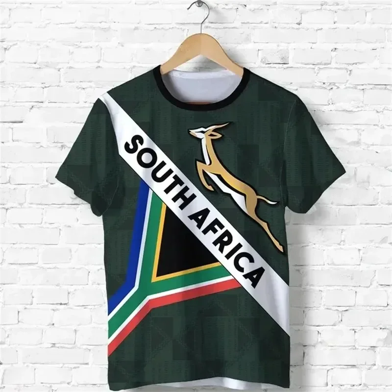 Hot South Africa Map Flag Graphic 3D Printed T-shirt Fashion Men's Summer Casual Oversized Animal Graphic Loose Crew Neck Top