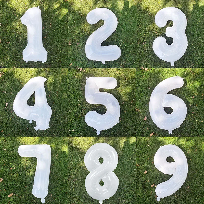 1pc White Number Balloons Giant Happy Birthday Foil Balloons Romantic White Themed Wedding Decor 0 1 2 3 4 5 6 7 8 9 Air Balls