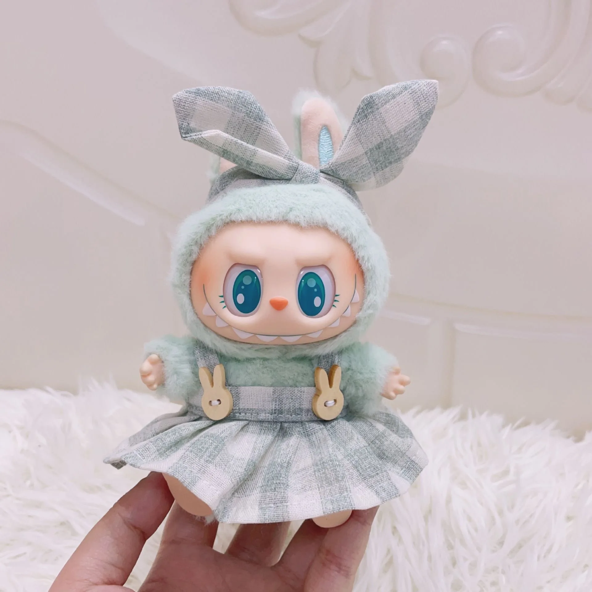 Mini Pluche Poppenkleertjes Outfit Pop Accessoires Snoep Geruite Rok Hoofdband Set Kleding Voor Labubu Idol V1 V2 Zittend Feest