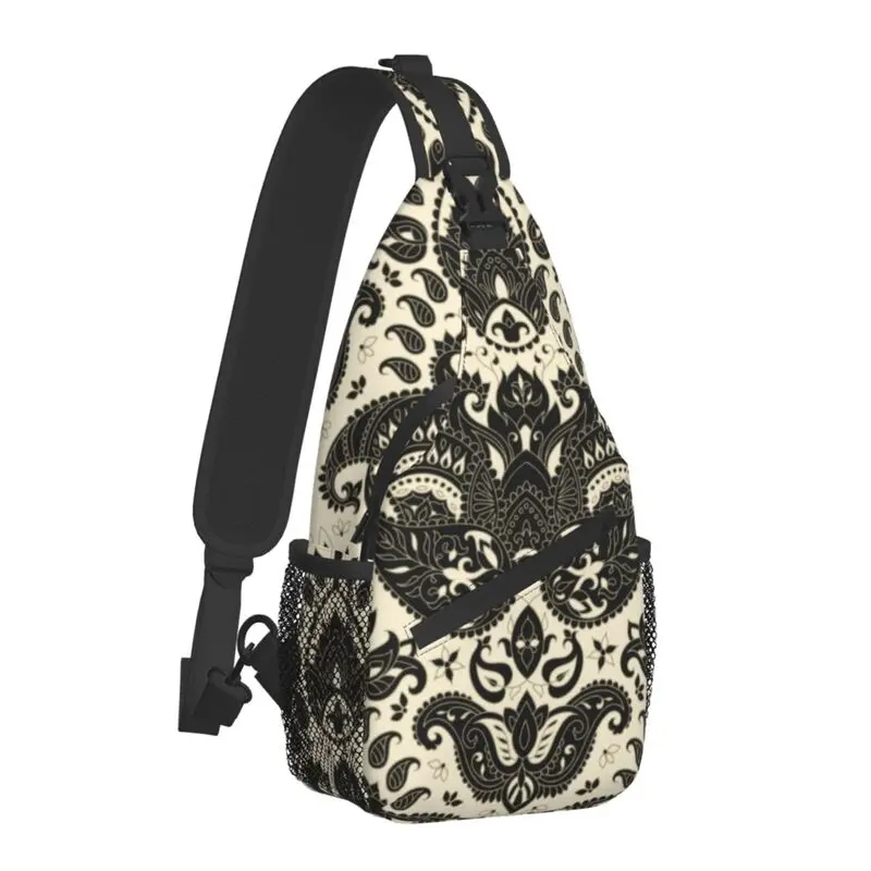 Fashion Seamless Paisley Pattern Sling Bags for Traveling Men Boho Bohemian Floral Art Crossbody Chest Backpack Shoulder Daypack