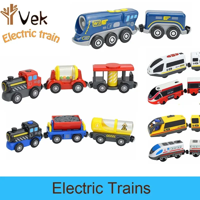 MOC Magnetic Electric Train Diecast Slot With Doll Toy Locomotive Electric Car Wood Track Railway Compatible Rail Train for Kid