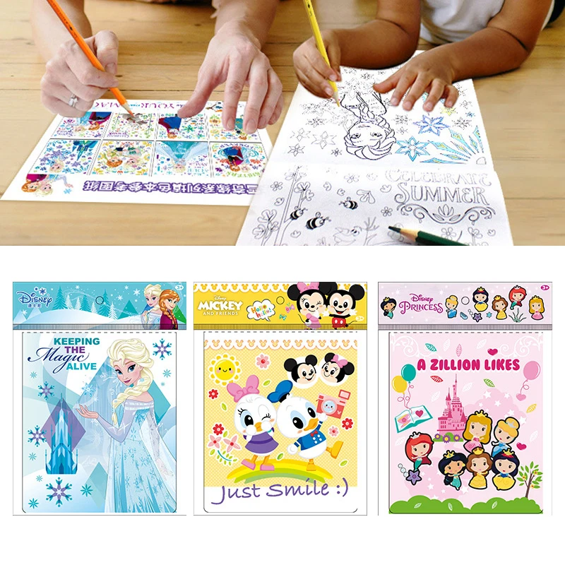 Disney Anime Frozen Elsa Painted Book Cartoon Mickey Mouse Toy Story Princess Cars Graffiti Coloring Book Puzzle Children Gifts