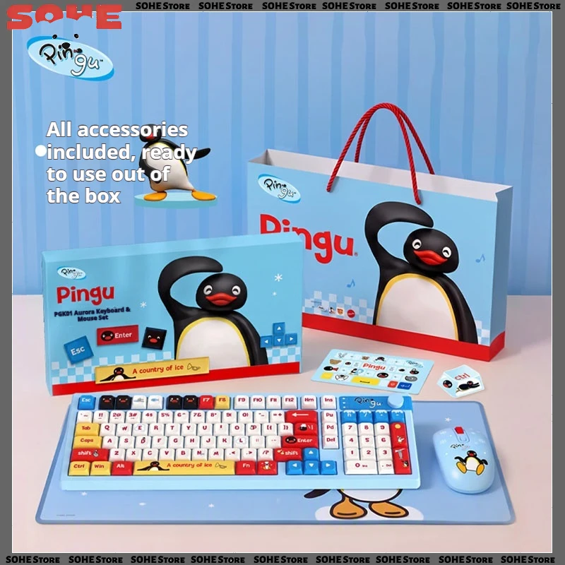 Pingu PGK01 Wireless Keyboard And Mouse  2.4G dual-mode Combo Cute Cartoon Set With Large Mouse Pad For Laptop Desktop Office