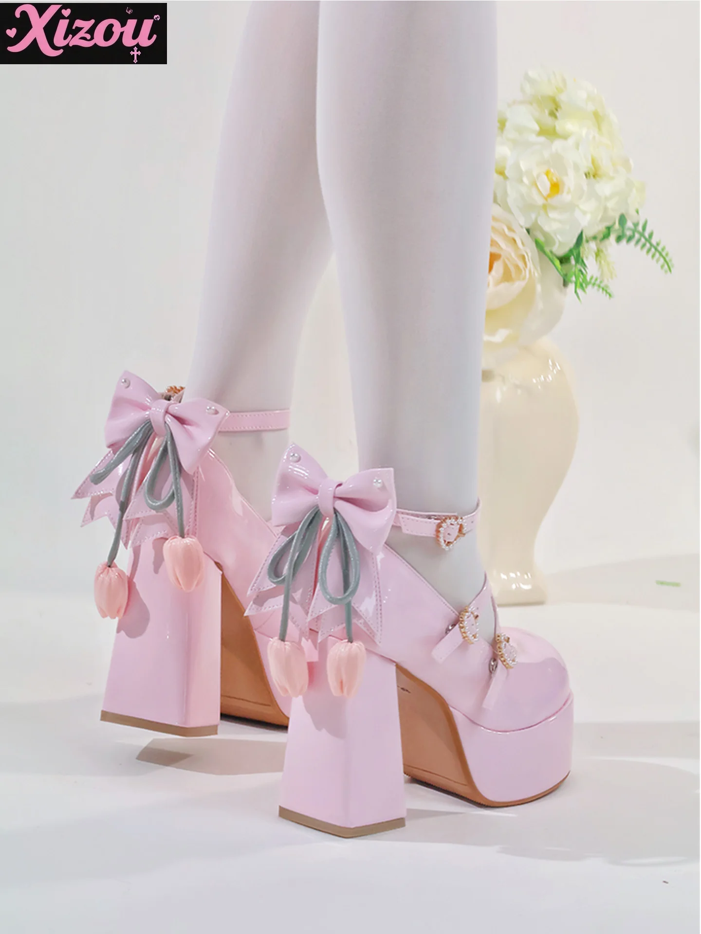 Japanese Original New Lolita Bow Tulip Waterproof Table High Heels Soft Sister Mary Jane Anti-wear Feet Elegant Lo Shoes Women