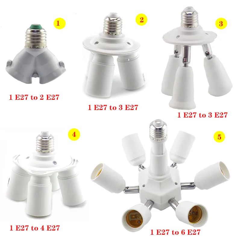 AC E27 bulb Socket to 2 3 4 6 E27 Base plug lamp holder Socket Converters Splitter LED Light Adapter Lamp Lighting Accessories