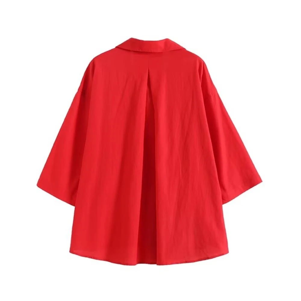 Cos Lris 2024 Summer Women's French Commuter Style Pocket Decoration Loose Long Sleeve Lapel Solid Color Shirt