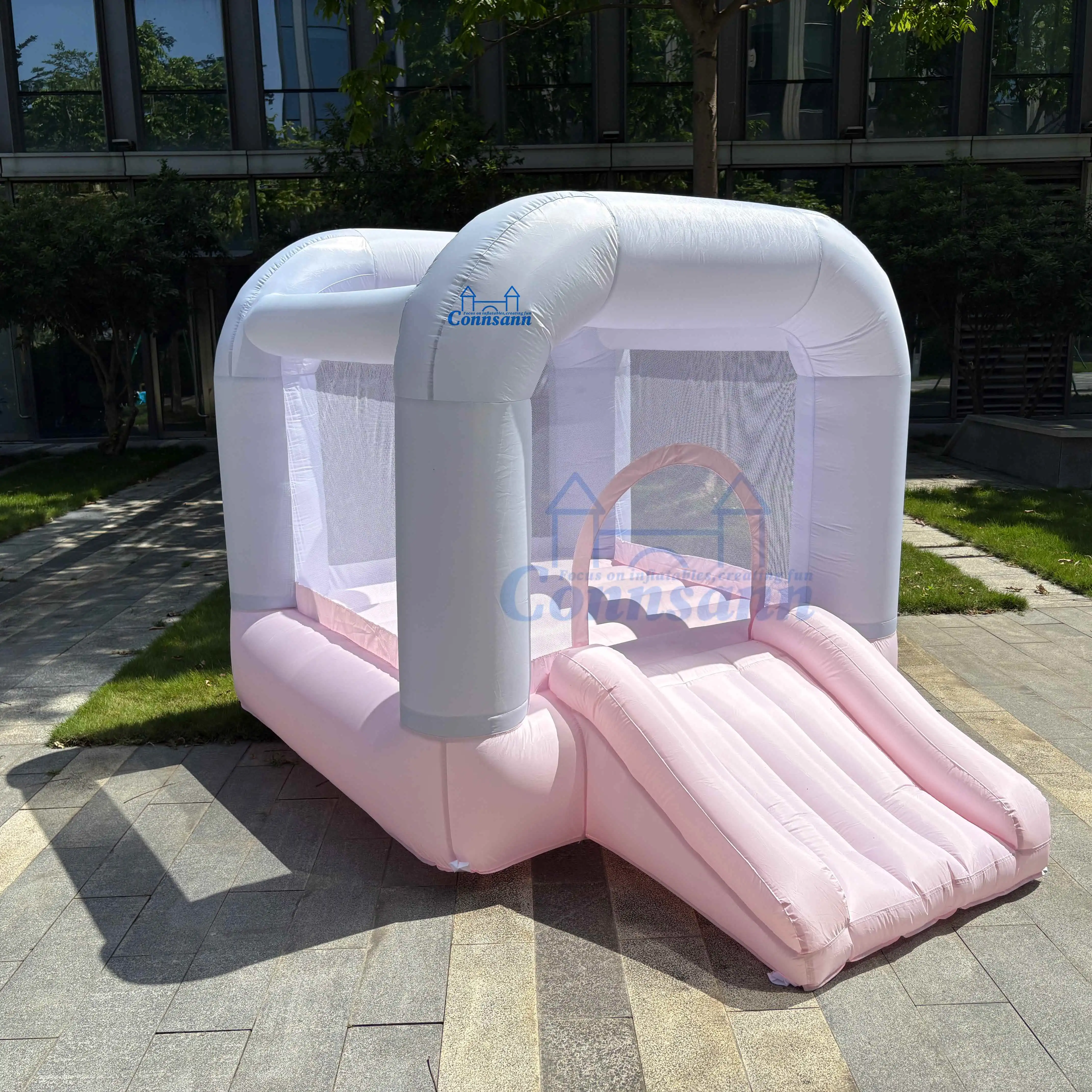 منزل ترتد على شكل قوس وردي بطول 8 أقدام، متعة قابلة للنفخ عالية الجودة للأطفال، مثالي للحفلات والتجمعات، تصميم ملون لا نهاية له