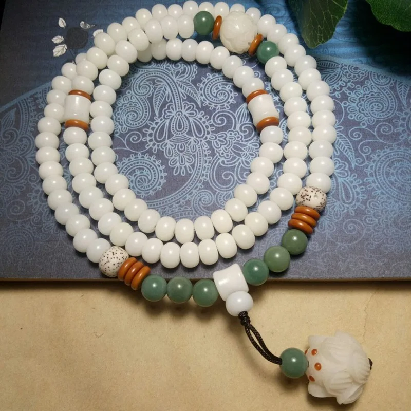 Original designs of various root bracelets, white jade Bodhi 108 prayer beads bracelet for men and women 5