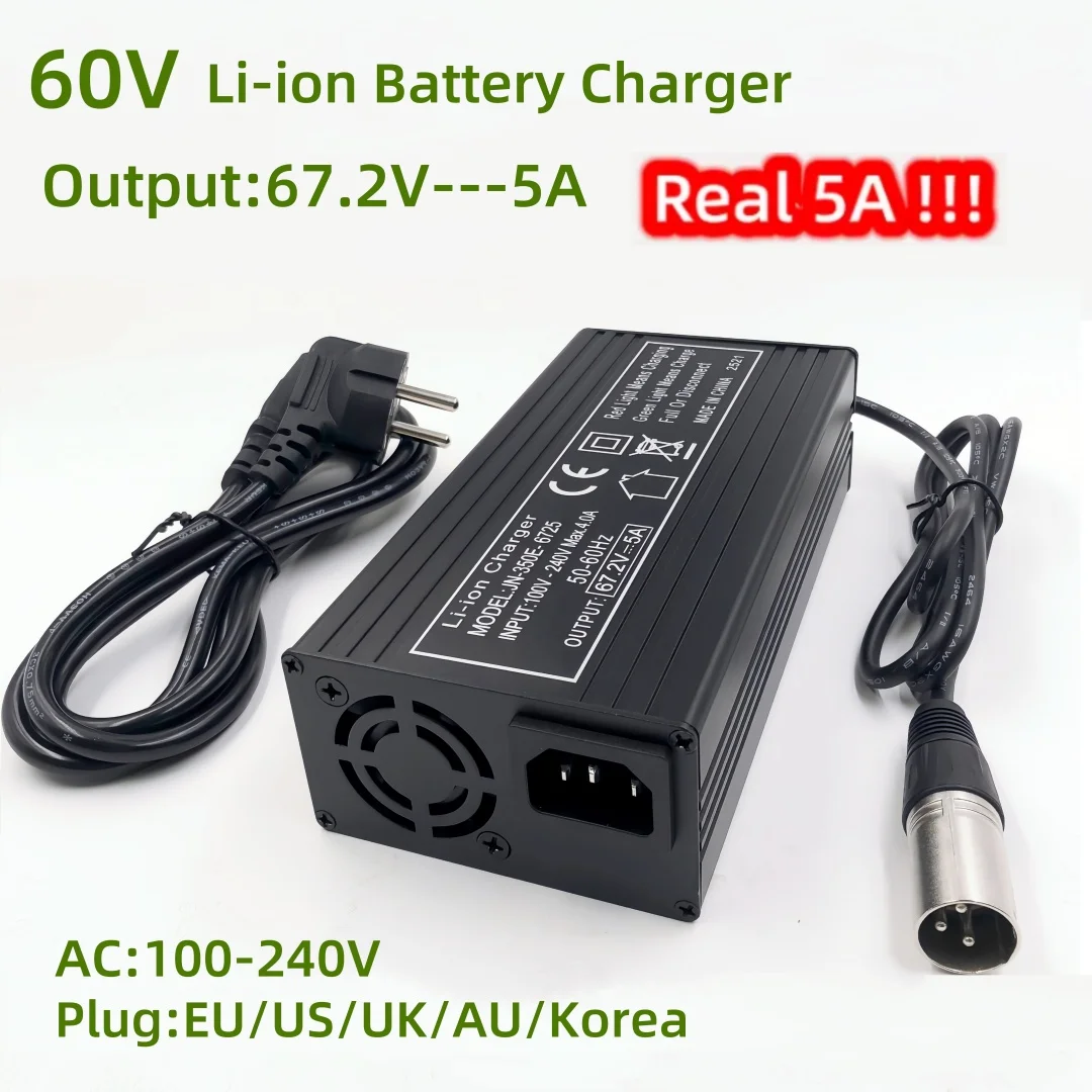 60V Fast Charger 67.2V/5A Fast Charger For 16S 60V Lithium Battery Charger XLR Connector Strong Heat Dissipation with Fan