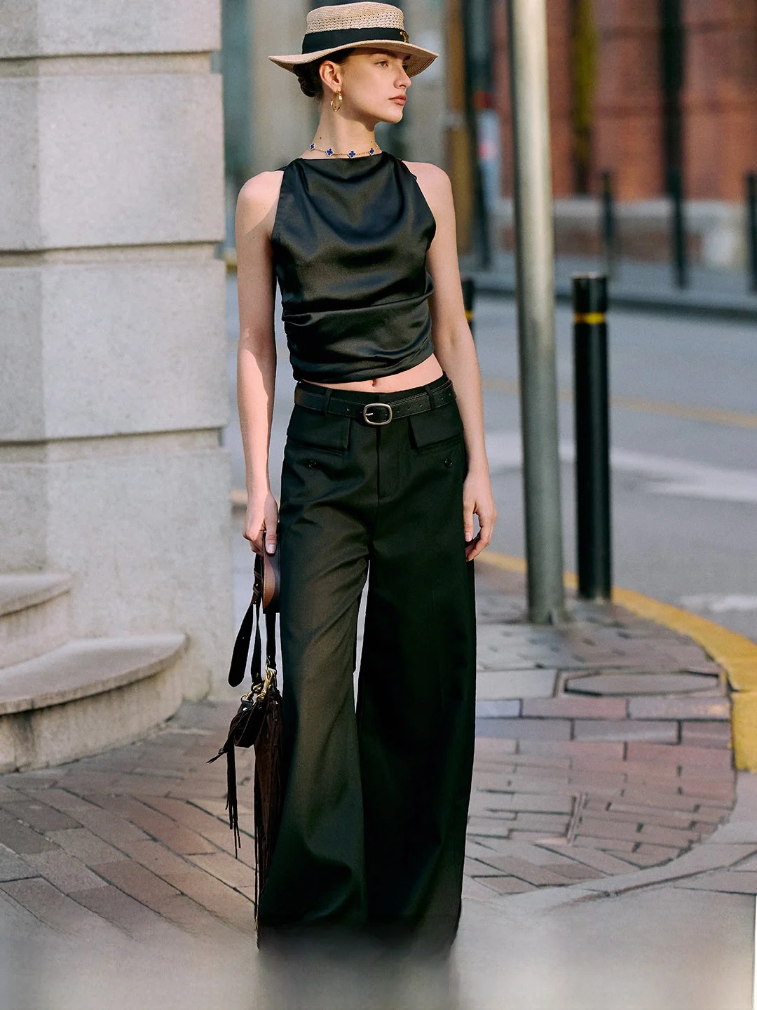 

Luna7xi Women's Wide Leg Casual Pants High Waist Draped Commute Style Minimalist Design Korean Version Breathable Polyester