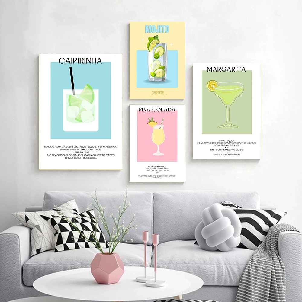 Negroni Cocktail Recipe Espresso Coffee Guide Poster Margarita Food Beverage Club Prints Canvas Painting Wall Picture Home Decor