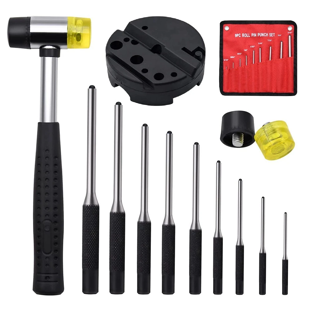 

Roll Pin Punch Set with Storage Pouch,Smithing Punch Removing Repair Tools,with Bench Block Pin Punches and Hammer