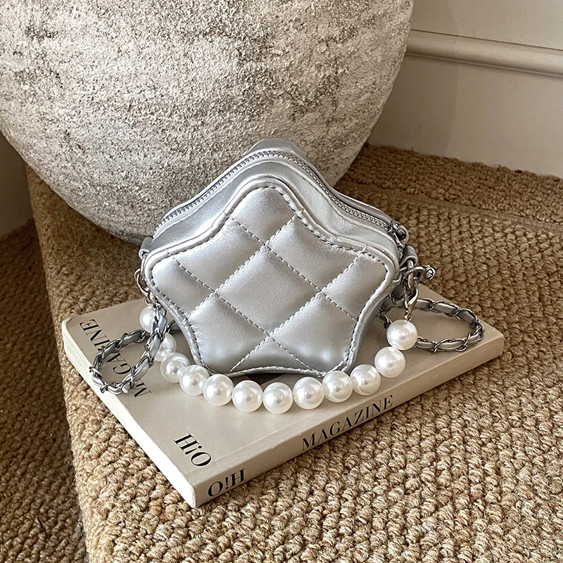 

2026 New Cute Star Shape Mini Crossbody Bag Exquisite Quilted Pearl Chain Shoulder Bag Fashion Small Handbag for Women Girls