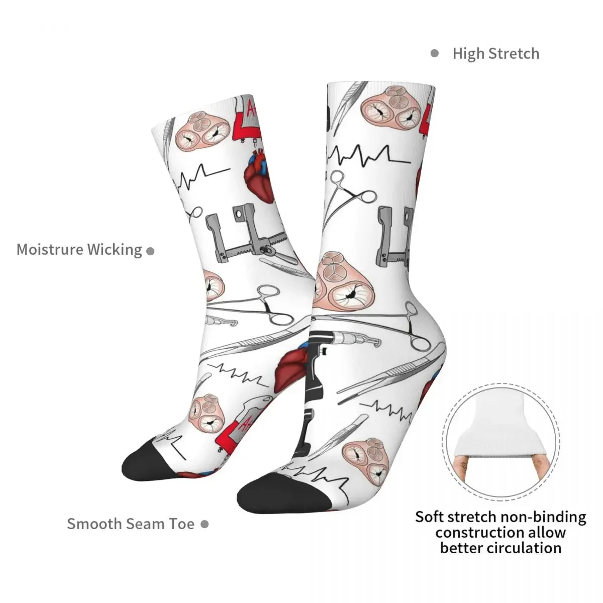 Cardiac Surgery Socks Harajuku Sweat Absorbing Stockings All Season Long Socks Accessories for Man's Woman's Gifts