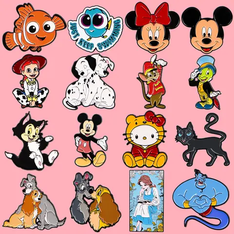 Winnie Bear Mickey Enamel Pin Cartoon Dog Couple Brooches Woman Men Backpack Accessories Bags Badge Fashion Lapel Jewelry Gift