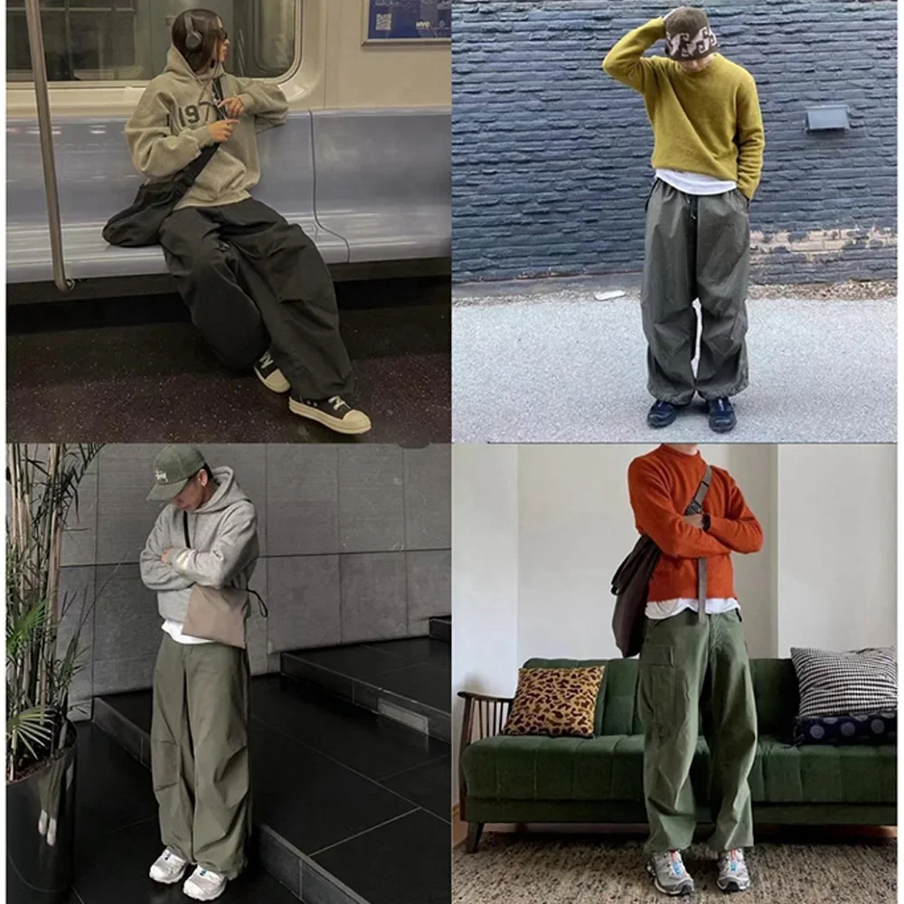 Wide-leg Cargo Pant Men Women Japanese Vintage Oversize Drawstring Trousers Pleated Multi-pocket Loose Casual Pant Street Unisex