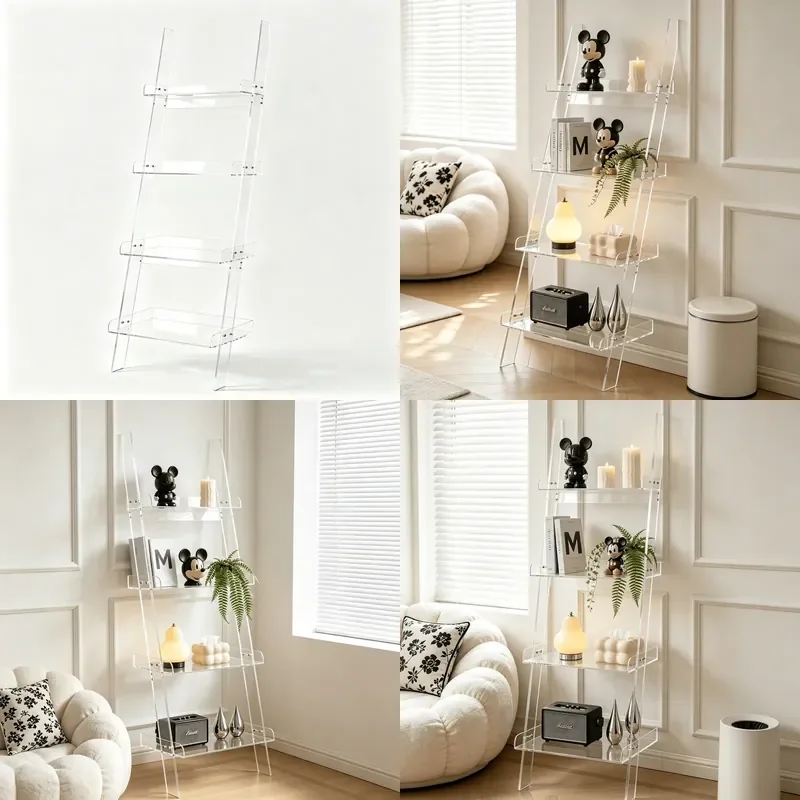 Transparent Acrylic Floor Standing Display Cabinet Multi Tier Storage Rack for Living Room Books Snacks Flowers