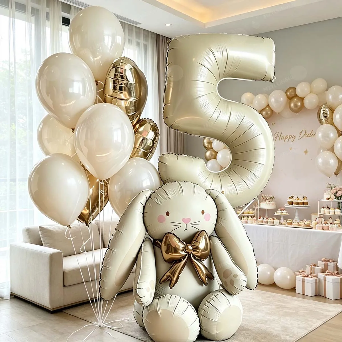 1 Set 3D Großohr-Häschen Folienballon-Set 40 Zoll Milchweiße Zahlenballons 0-9 für Geburtstagsfeier Babyparty Jubiläumsdekoration