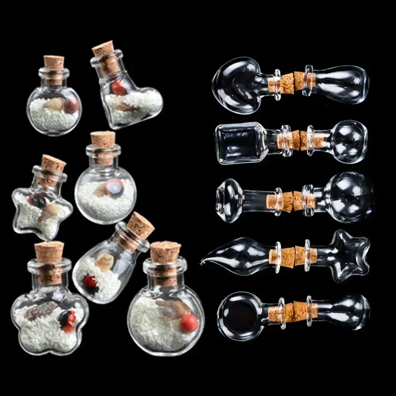 10-5pcs Mini Alien Glass Wishing Bottle With Cork Transparents Blessing Gift Cure Lucky Drift Empty Small Jar Decoration