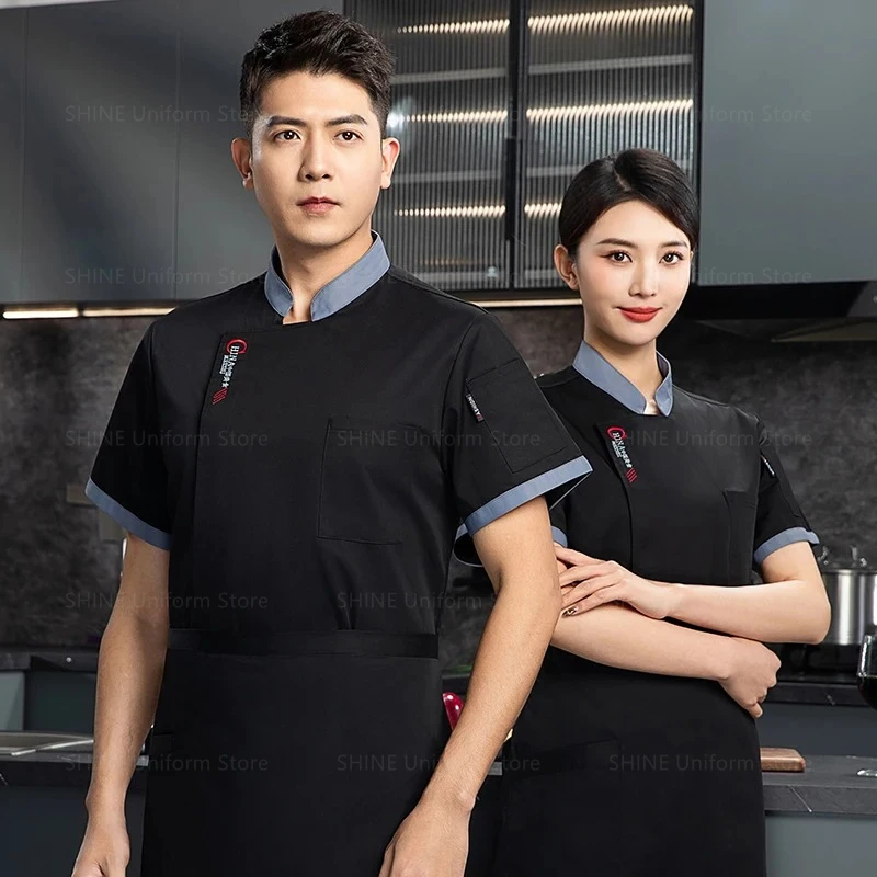 Pantalones cortos de Chef blancos, chaqueta de manga corta de verano para hombre, abrigo de Chef transpirable, delantal de uniforme de Chef de cocina para restaurante, ropa de trabajo con logo