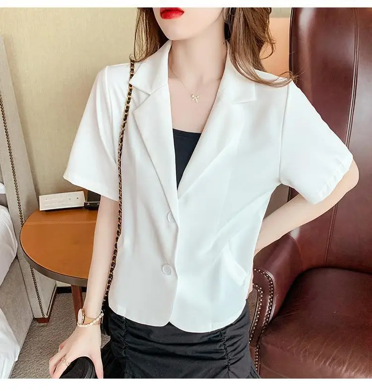 Women\'s Clothing Fashion Suit Short Sleeved Jacket 2023 Summer Thin Style Temperament Retro Korean Casual Cardigan Top Trend