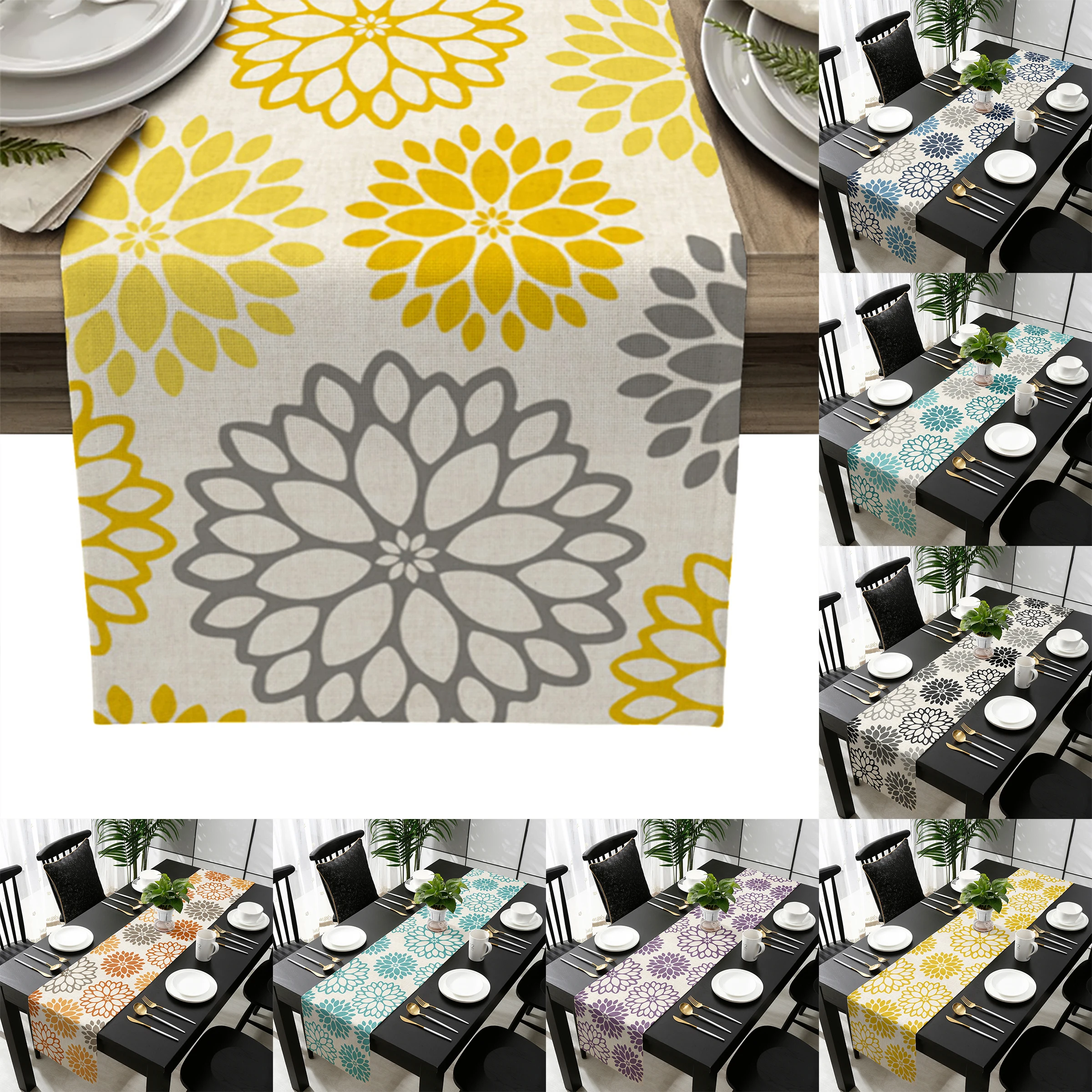 Yellow Gray Home Dining Table Runner Table Coffee Table Holiday Wedding Decoration Party Dinner Home Tables Runners Party Decor