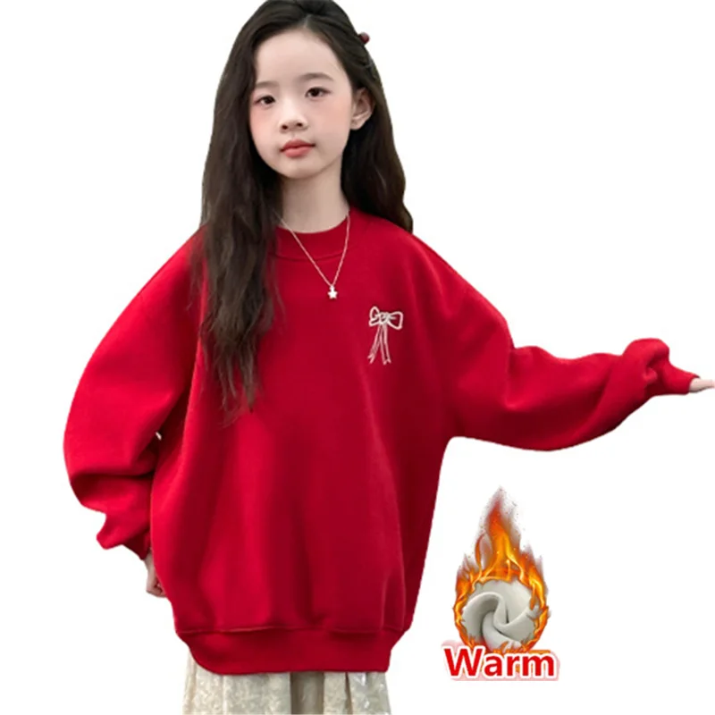 

Funny Children Christmas Thermal Clothing Chinese Red Girls Corduroy Lined Sweatshirt For Teenage Kids Winter New Year Outerwear