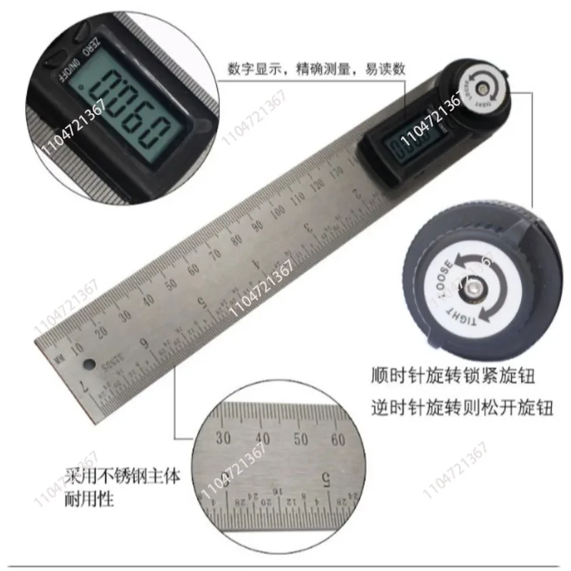 Suitable for Stainless steel high-precision right digital display universal angle ruler 0-360 degree  gauge angle meter