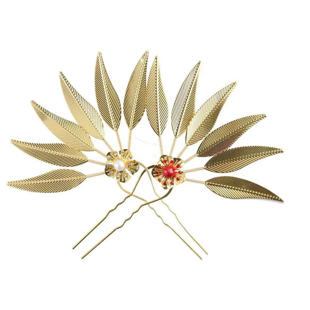 زهرة ورقة تصفيفة الشعر تصميم أداة فتاة إكسسوارات الشعر غطاء الرأس التايلاندية U شكل دبوس الشعر النمط القديم أغطية الرأس عصي الشعر المعدنية