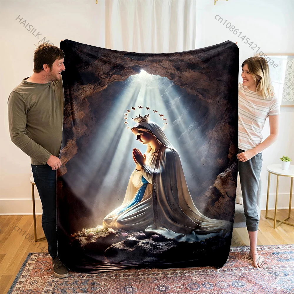 1PC Praying statue cave light Print Blanket Warm Soft Fluffy Kids and Adult Sofa Bed Throw Blanket Outdoor Travel Camping RV