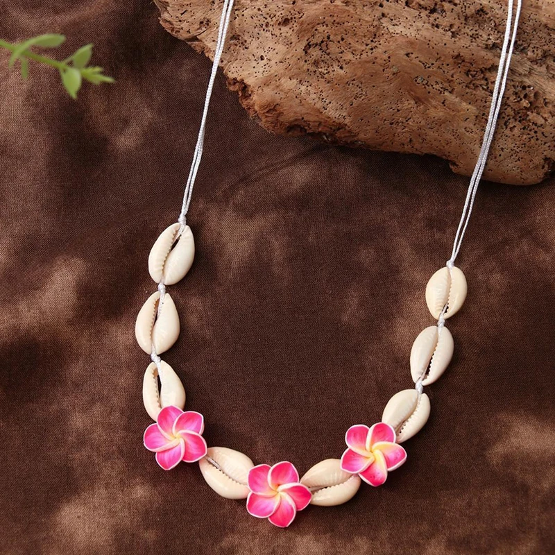 Bohemian Plumeria Flower Shell Hand-Woven Simple Pendant Necklace Egg Flower Collar Choker Beach Boho Summer Necklace Jewelry