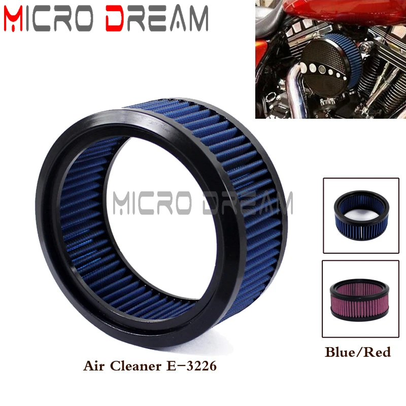 Blue/Red Motorcycle Replacement Air Filter Round High-Flow Cotton Gauze Air Cleaner E-3226 For Harley Cafe Racer Bobber Custom