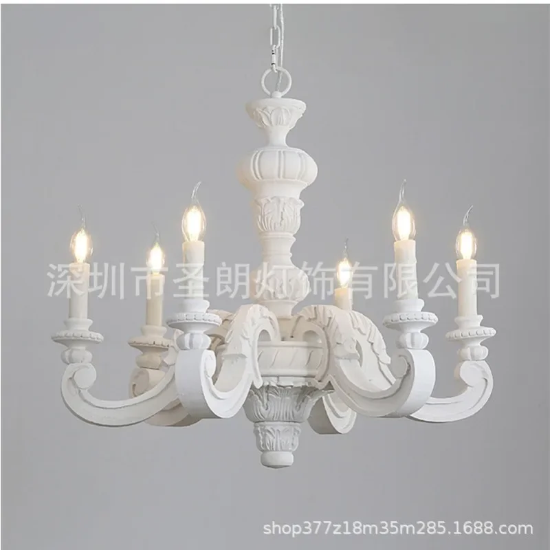 American solid wood carved living room chandelier personalized French candle pastoral princess bedroom villa dining room